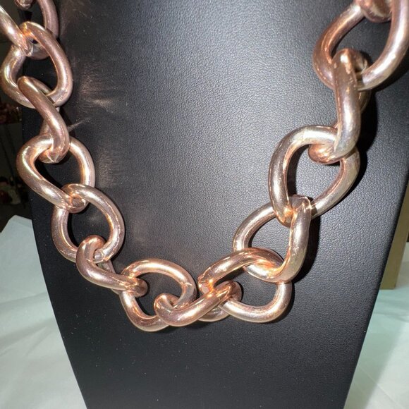 ZARA Rose Gold Heavy Chunky Chain Necklace Large Links 16 in + ext. - Picture 3 of 5